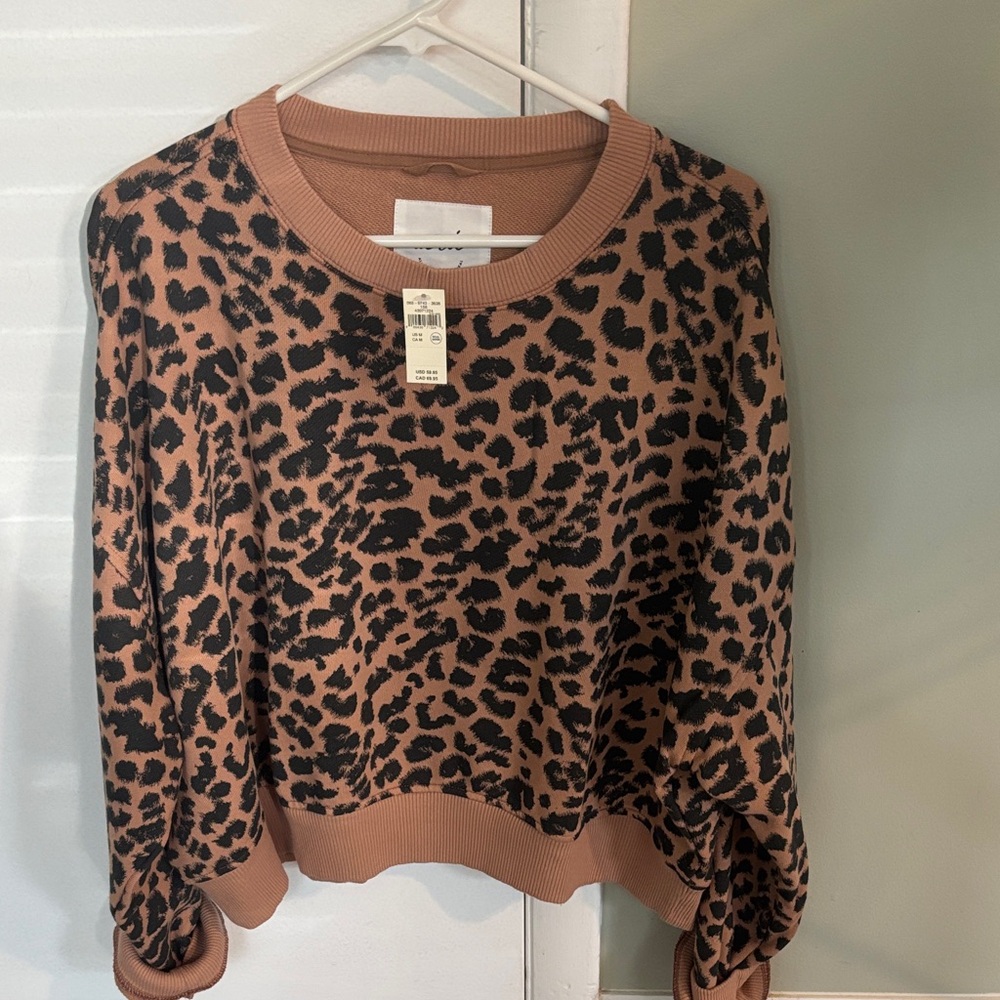 Aerie Leopard Print Crew Neck Sweater - Brown and Black